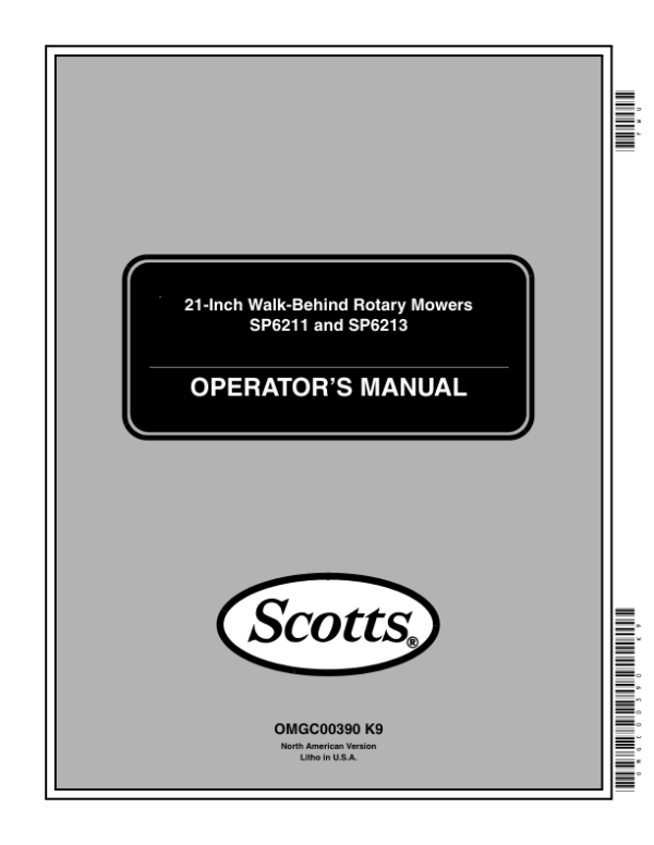 John Deere SP6211 & SP6213 21-Inch Walk-Behind Rotary Mower (Scotts) (010001-) Operator’s Manual (OMGC00390) Workshop Guide