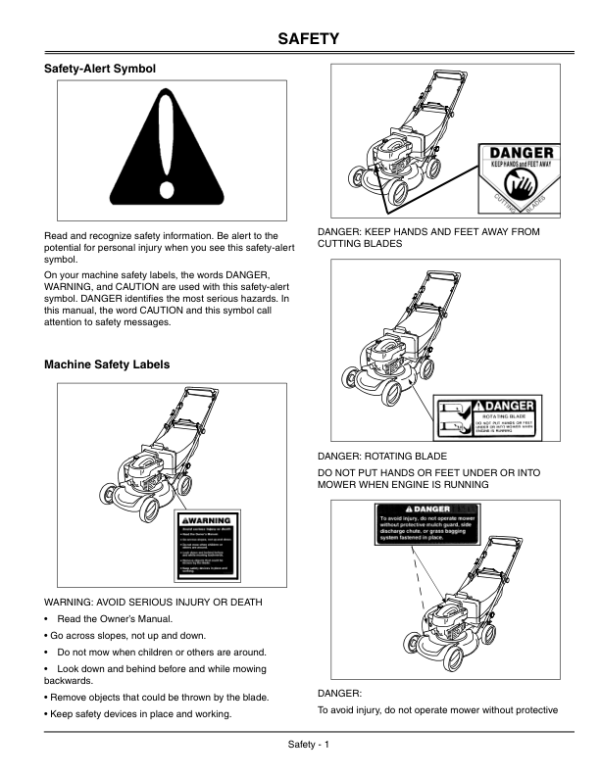 John Deere JS60, JS61, JS63 21-Inch Walk-Behind Rotary Mowers (010001-) Operator’s Manual (OMGC00397) Workshop Guide