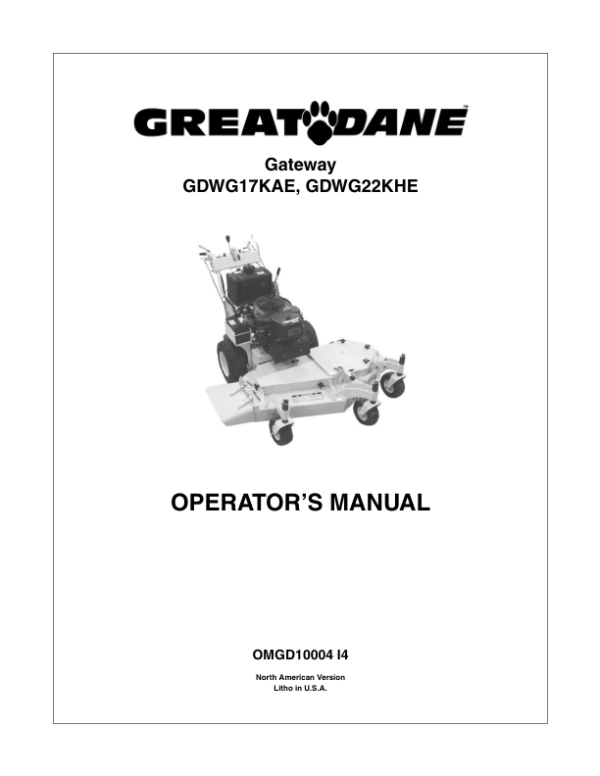 John Deere Great Dane Gateway Mower Operator’s Manual (OMGD10004) Workshop Guide