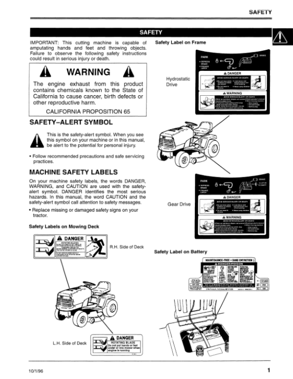 John Deere 38 & 46-Inch Sabre Lawn Tractors (1338G, 1538G, 1538H, 1546G, 1638H, 1646G & 1646H) Operator’s Manual (OMGX10130) Workshop Guide