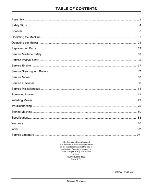 John Deere S1642, S1742, S2046 Scotts Lawn Tractors (010001-) Operator’s Manual (OMGX10342) Workshop Guide