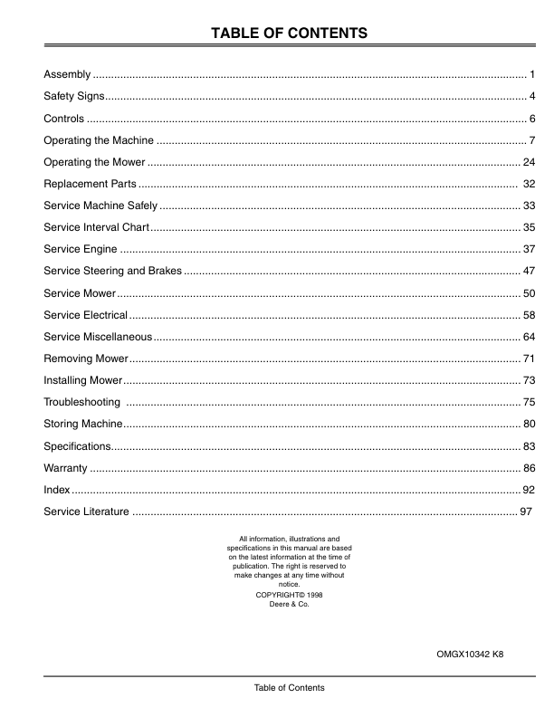 John Deere S1642, S1742, S2046 Scotts Lawn Tractors (010001-) Operator’s Manual (OMGX10342) Workshop Guide