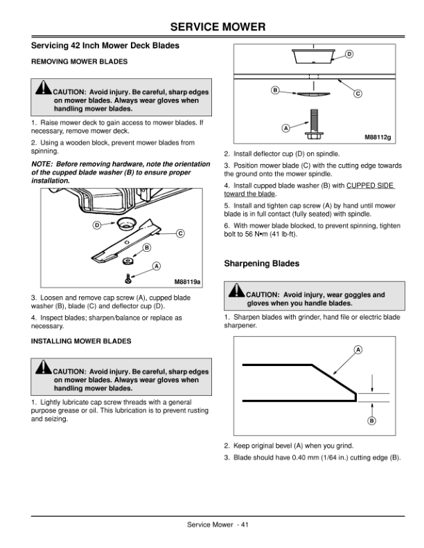 John Deere 1438GS, 1438HS (020001-) & 1742HS (010001-) Sabre Lawn Tractors Operator’s Manual (OMGX10573) Workshop Guide