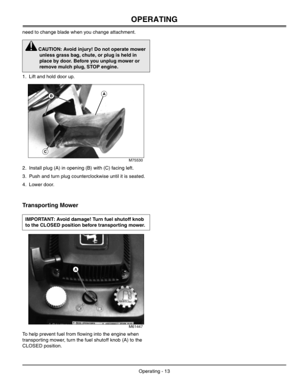 John Deere Walk-Behind Rotary Mower JX75 (110001-) Operator’s Manual (OMGX21224) Workshop Guide