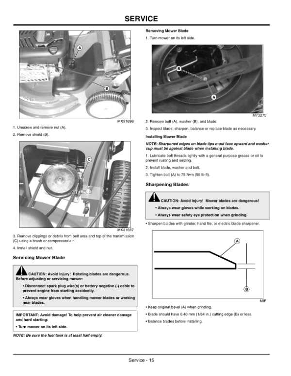 John Deere JA62 Walk Behind Rotary Mower (220001-) Operator’s Manual (OMGX22219) Workshop Guide