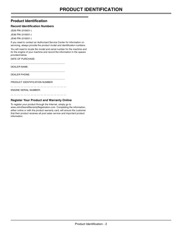 John Deere JS26, JS36, JS46 Walk-Behind Mower (010001-) Operator’s Manual (OMGX23530) Workshop Guide