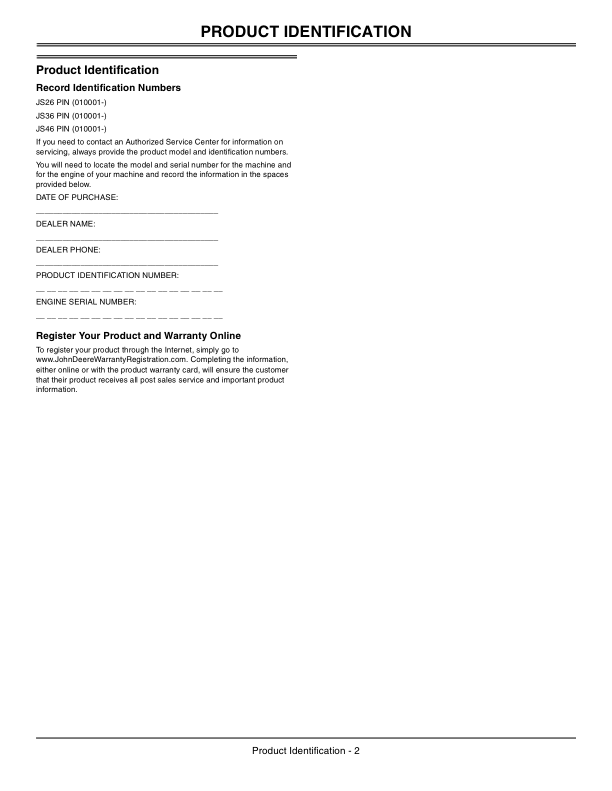 John Deere JS26, JS36, JS46 Walk-Behind Mower (010001-) Operator’s Manual (OMGX23530) Workshop Guide