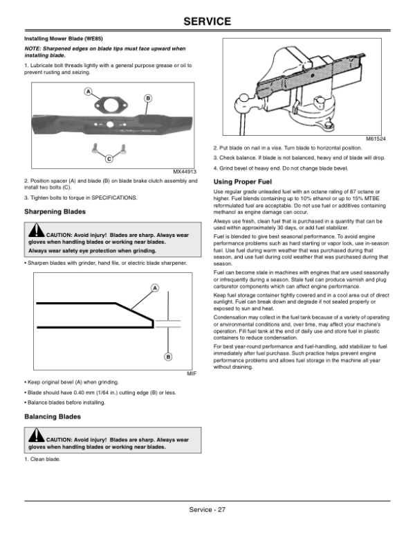 John Deere Walk-Behind Mower WE80, WE85 Operator’s Manual (OMGX23606) Workshop Guide