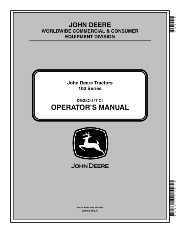John Deere D100, D120, D130, D140, D150, D160 & D170 Lawn Tractors Worldwide Edition (010001-200000) Operator’s Manual (OMGX24147) Workshop Guide