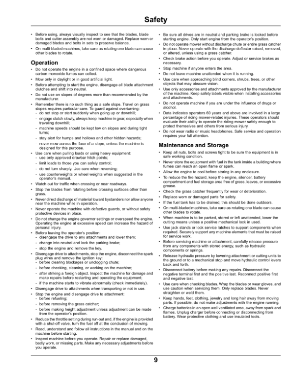 John Deere 92H, 107H & 107S Sabo Lawn Tractors Export Edition (050001-058000) Operator’s Manual (OMGX25017) Workshop Guide
