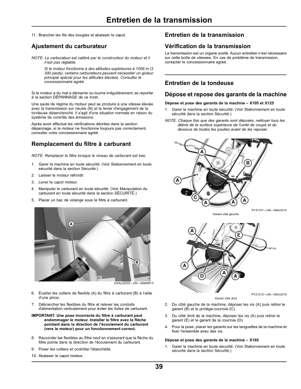 John Deere TractorsX105, X125, X165 (Export Version) Operator’s Manual (OMGX25413) Workshop Guide