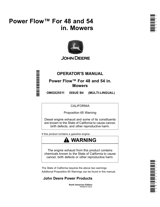 John Deere Power Flow For 48, 54 in. Mowers (North American) Operator’s Manual (OMGX25511) Workshop Guide