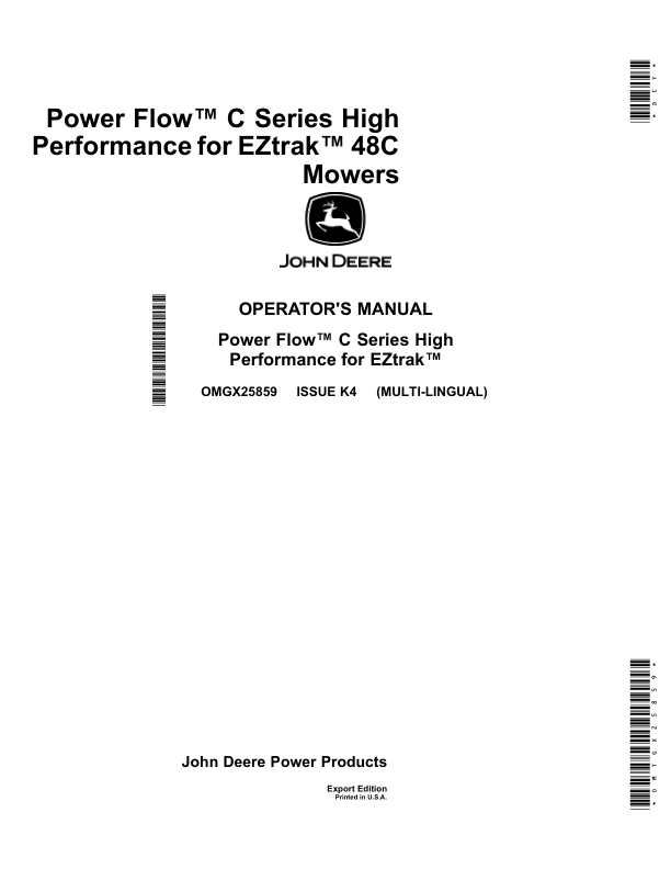 John Deere Power Flow C Series High Performance for EZtrak 48C Mowers (Export Edition) Operator’s Manual (OMGX25859) Workshop Guide