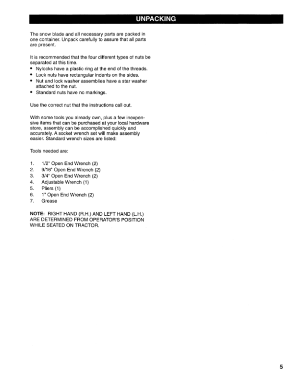 John Deere 46 Inch Snow Blade for Sabre Lawn Tractors Norrth Amercian Edition (010001-030000) Operator’s Manual (OMGXH23391) Workshop Guide