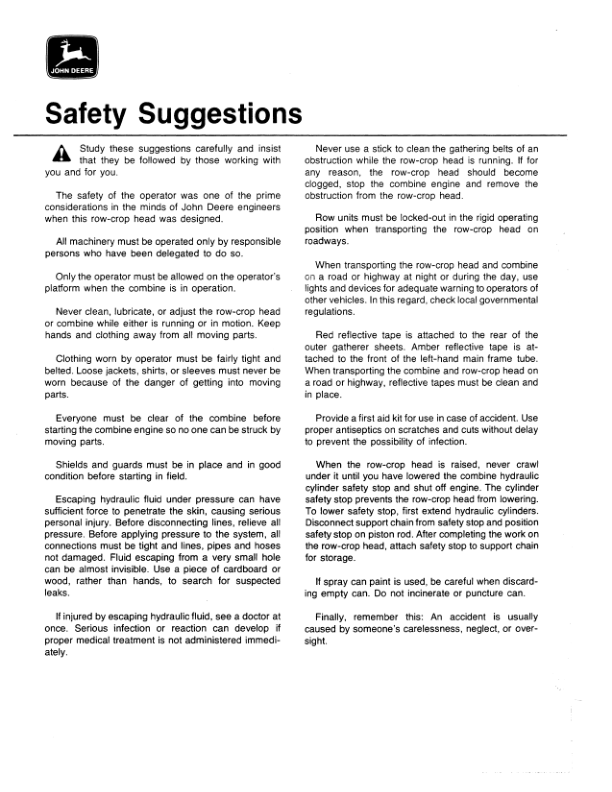 John Deere 50 Series Row-Crop Heads (350001-) Operator’s Manual (OMH101510) Workshop Guide