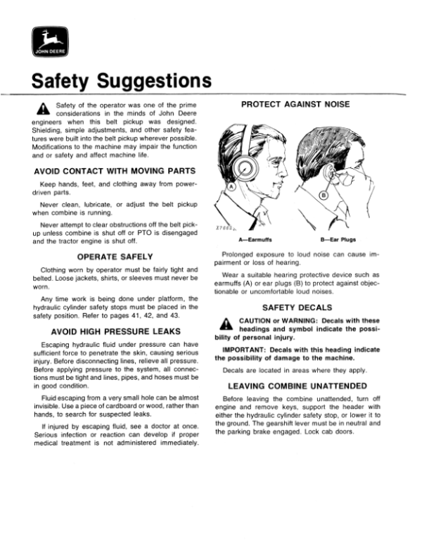 John Deere 3-Roller Belt Pickups (88, 110, 132 Inch), Pickup Platforms Operator’s Manual (OMH102834) Workshop Guide