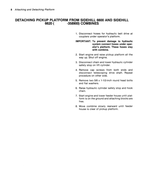 John Deere 3-Roller Belt Pickups (110, 132, 154 In.), 212/214 Platform Operator’s Manual (OMH114169) Workshop Guide