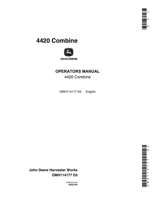 John Deere 4420 Combine Operator’s Manual (OMH114177) Workshop Guide