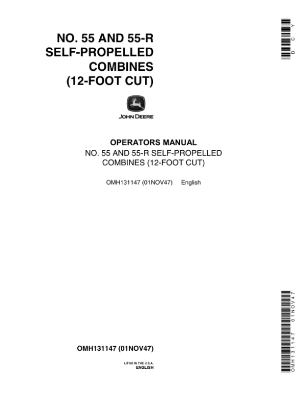John Deere 55-R Combine (12-Foot Cut) Operator’s Manual (OMH131147) Workshop Guide