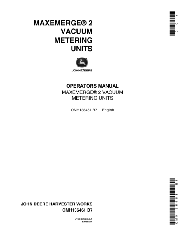 John Deere MaxEmerge 2 Vacuum Metering Units Operator’s Manual (OMH136461) Workshop Guide