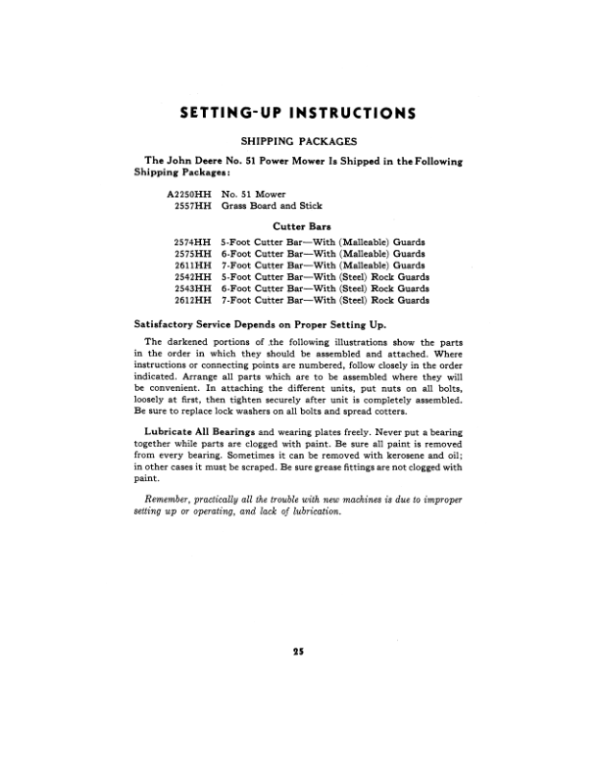 John Deere No. 51 Power Mower Operator’s Manual (OMH14249) Workshop Guide
