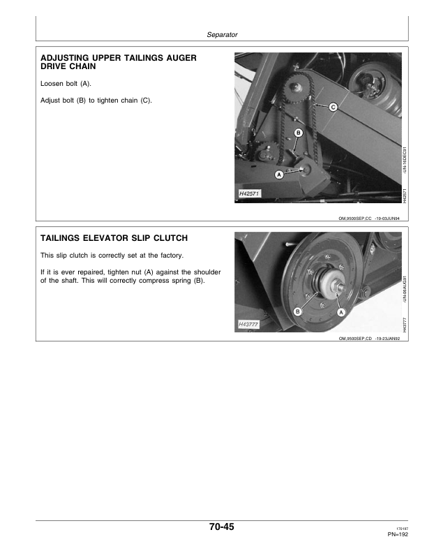 John Deere CTS Combine (-645501) Operator’s Manual (OMH159577) Workshop Guide