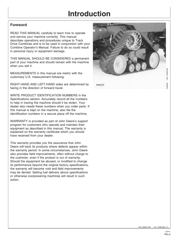John Deere Rubber Track System Operator’s Manual (OMH175273) Workshop Guide