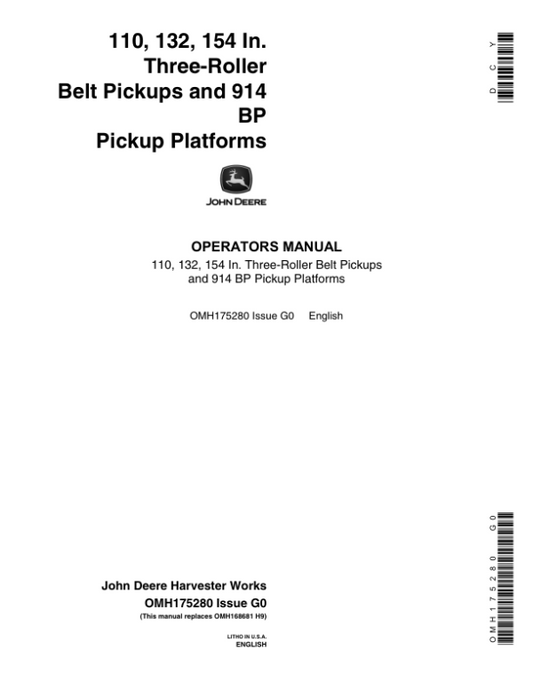 John Deere 3-Roller Belt Pickup (110, 132, 154 In.), 914 BP Platform Operator’s Manual (OMH175280) Workshop Guide