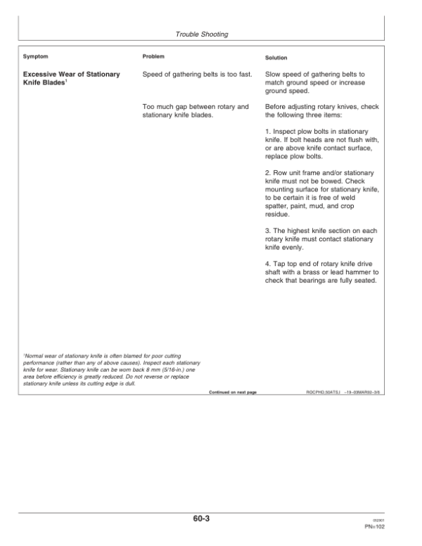 John Deere 50A Series Row Crop Heads (600001-695201) Operator’s Manual (OMH202761) Workshop Guide
