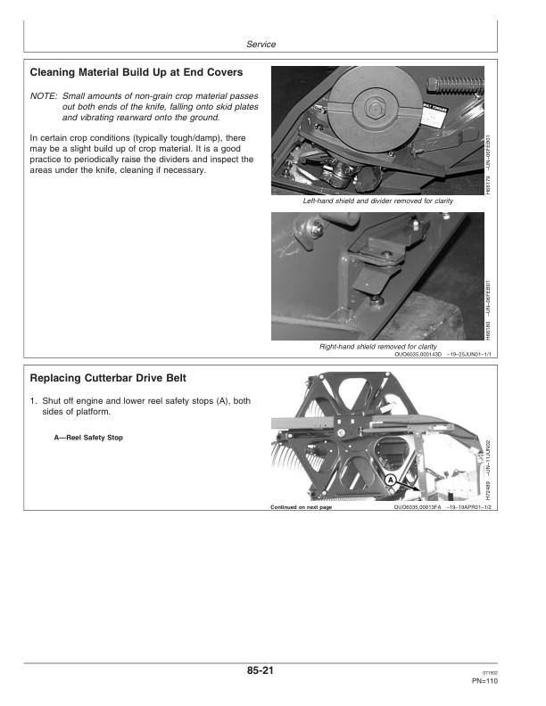 John Deere 925D, 930D, & 936D Draper Platforms North America (701151-705850) Operator’s Manual (OMH205903) Workshop Guide
