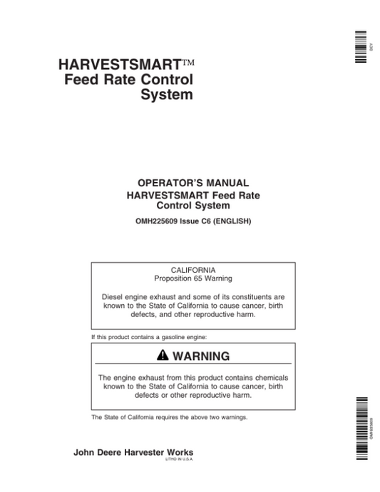 John Deere Harvestsmart Feed Rate Control System Operator’s Manual (OMH225609) Workshop Guide