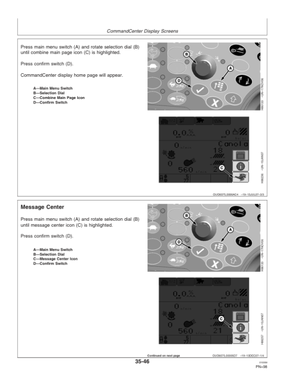 John Deere S690 Combines European Edition (725101-730100) Operator’s Manual (OMH231307) Workshop Guide