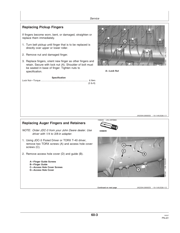 John Deere 615 P Belt Pickup (725101-) Operator’s Manual (OMH232865) Workshop Guide