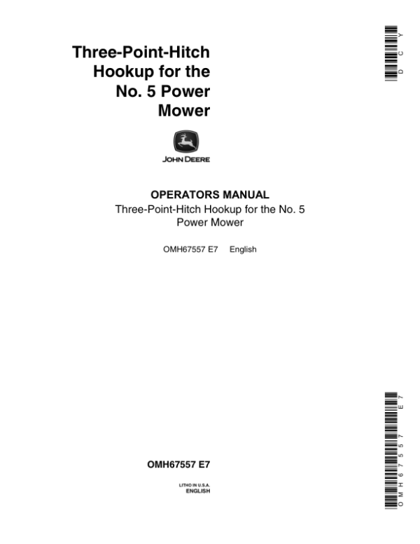 John Deere Three-Point-Hitch Hookup Operator’s Manual (OMH67557) Workshop Guide