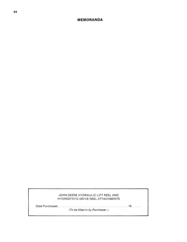 John Deere Hydraulic Lift/Drive Reel (1970) Operator’s Manual (OMH83074) Workshop Guide