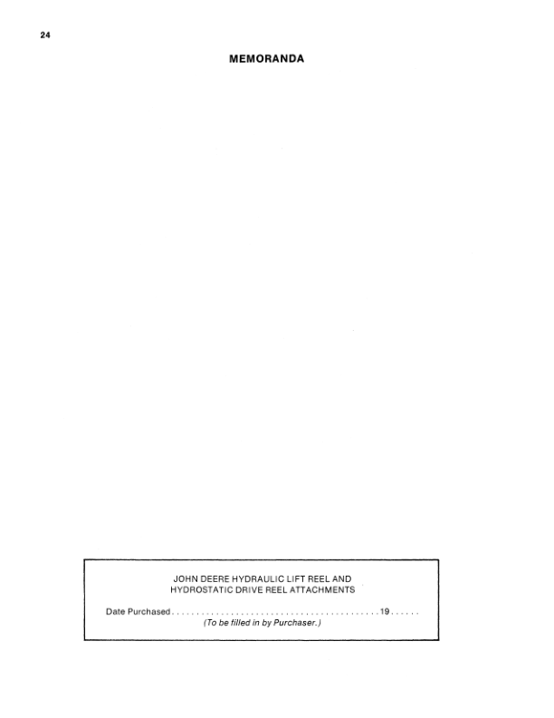John Deere Hydraulic Lift/Drive Reel (1970) Operator’s Manual (OMH83074) Workshop Guide