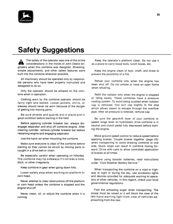 John Deere 6600, 7700 Combine Operator’s Manual (OMH84605) Workshop Guide