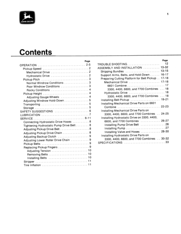John Deere 3-Roller Belt Pickups (88, 110, 132 In.) Operator’s Manual (OMH86809) Workshop Guide