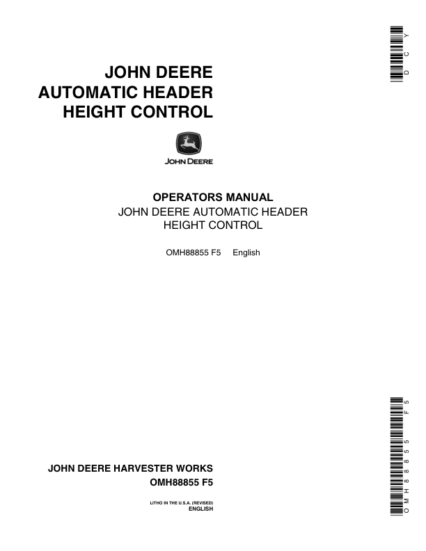 John Deere Automatic Header Height Control Operator’s Manual (OMH88855) Workshop Guide