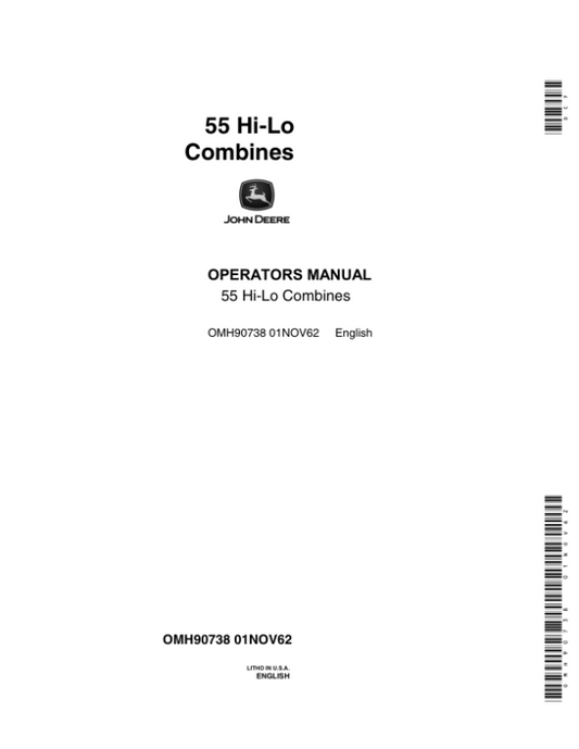 John Deere 55 Hi/Lo Combines Operator’s Manual (OMH90738) Workshop Guide