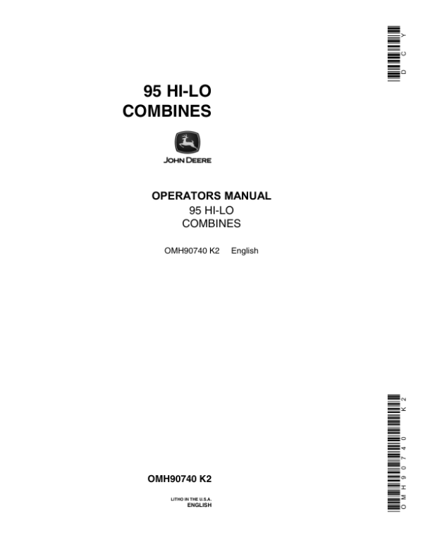 John Deere 95 Hi-Lo Combine Operator’s Manual (OMH90740) Workshop Guide