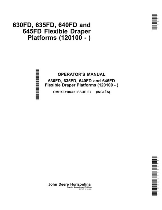 John Deere 630FD, 635FD, 640FD & 645FD Flexible Draper Platforms Operator’s Manual (OMHXE110472) Workshop Guide