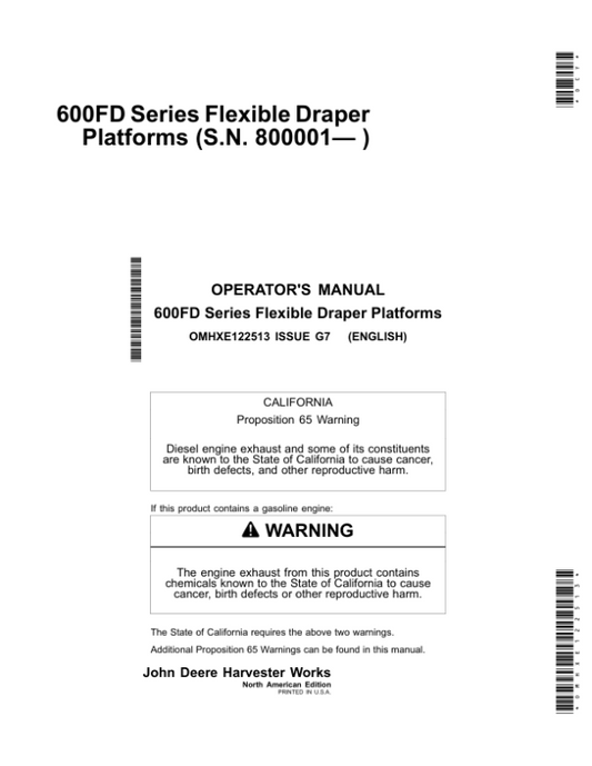John Deere 600FD Series Flexible Draper Platforms (North American) Operator’s Manual (OMHXE122513) Workshop Guide