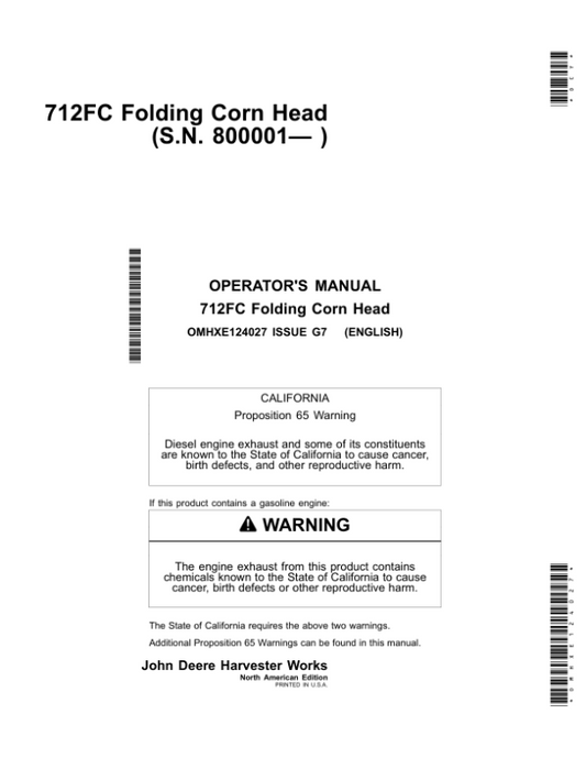 John Deere 712FC Folding Corn Head Operator’s Manual (OMHXE124027) Workshop Guide