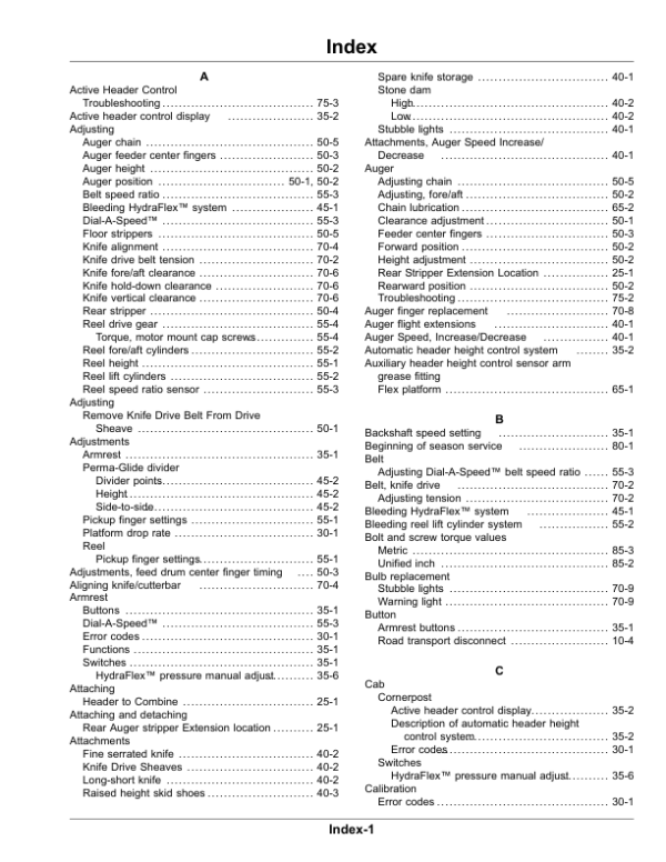 John Deere 620F, 622F, 625F, 630F, 635F Cutting Platforms Operator’s Manual (OMHXE127805) Workshop Guide