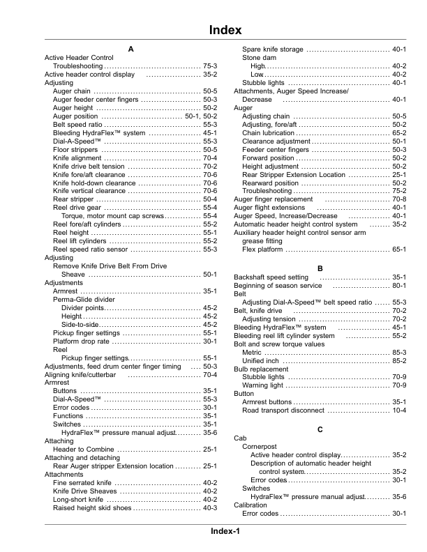 John Deere 620F, 622F, 625F, 630F, 635F Cutting Platforms Operator’s Manual (OMHXE127805) Workshop Guide
