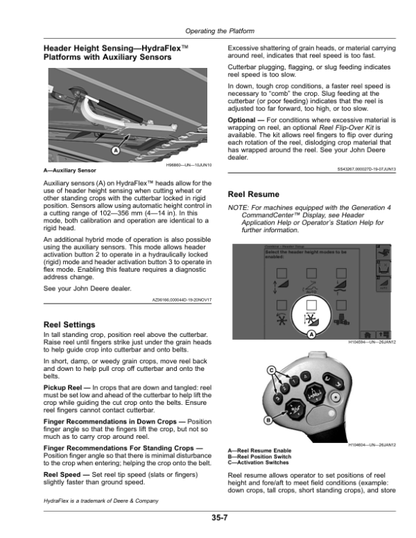 John Deere 730FD, 735FD, 740FD, 745FD Flexible Draper Platforms Operator’s Manual (OMHXE127840) Workshop Guide