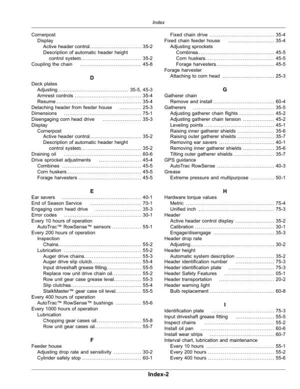 John Deere 706C, 708C, 712C, 716C, 718C, StalkMaster Corn Heads Operator’s Manual (OMHXE127980) Workshop Guide