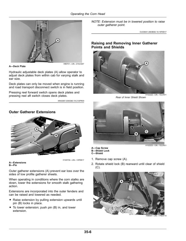 John Deere 706C, 708C, 712C, 716C, 718C, StalkMaster Corn Heads Operator’s Manual (OMHXE147354) Workshop Guide