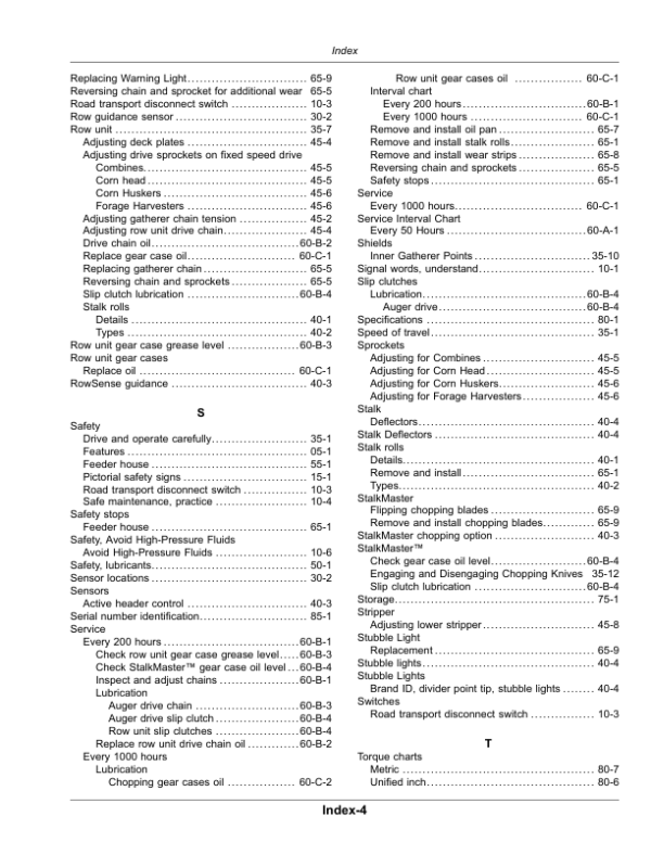 John Deere C6R, C8R, C12R, C16R, C18R Rigid Corn Heads (815001-) Operator’s Manual (OMHXE161260) Workshop Guide
